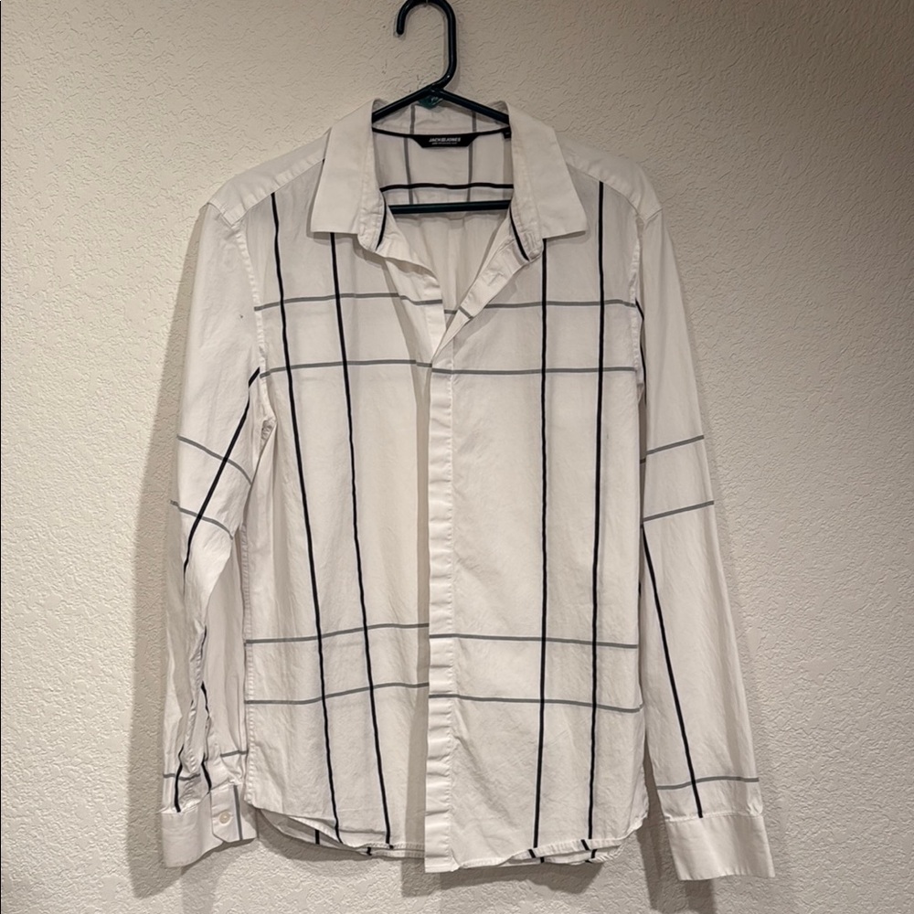 Jack & Jones White and Black Casual Button Down Shirt